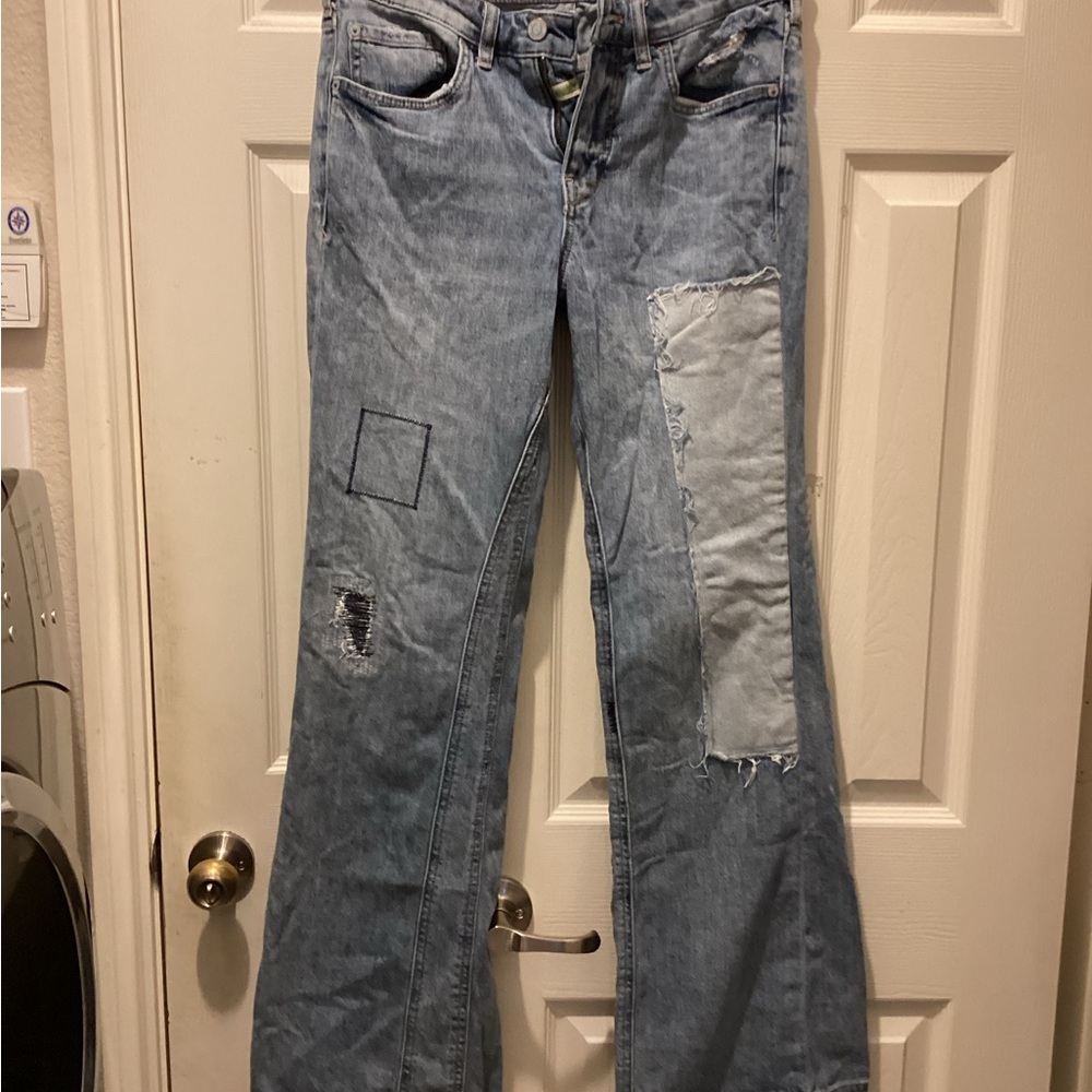 Pilcro Light Blue Patchwork Flare Jeans - image 1